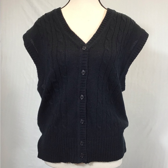 80s Vintage Options Womens Cable Knit Sweater Vest Size XL Sleeveless Button Up - Picture 4 of 16